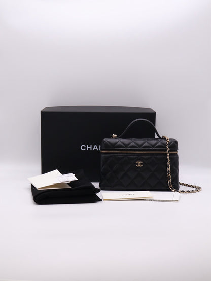 CHANEL LP粒面牛皮手提飯盒包 - 黑金