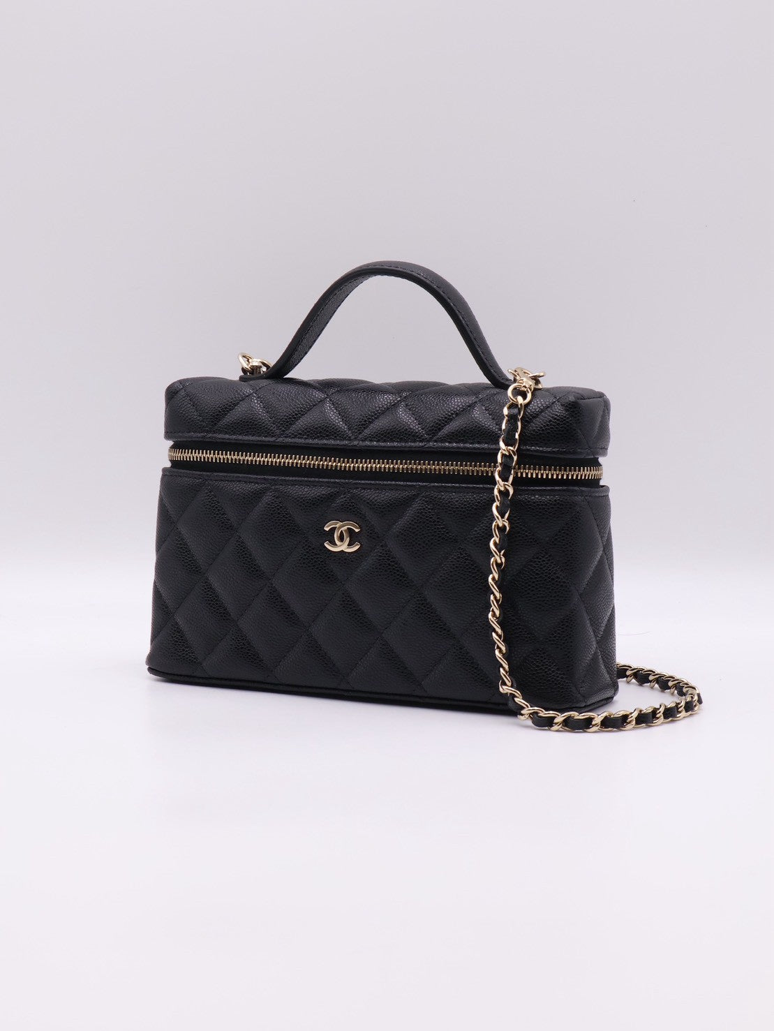 CHANEL LP粒面牛皮手提飯盒包 - 黑金