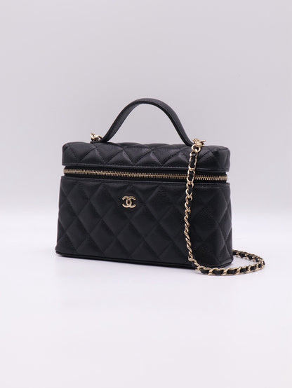 CHANEL LP粒面牛皮手提飯盒包 - 黑金