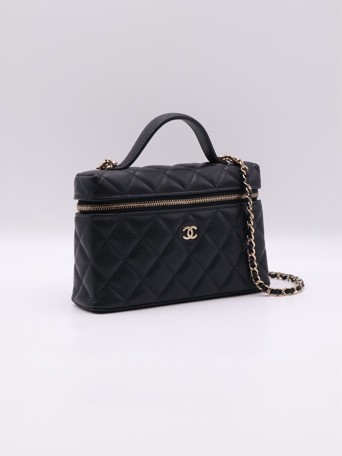 CHANEL LP粒面牛皮手提飯盒包 - 黑金