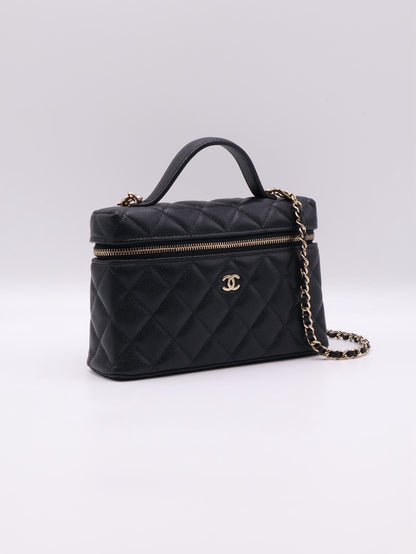 CHANEL LP粒面牛皮手提飯盒包 - 黑金