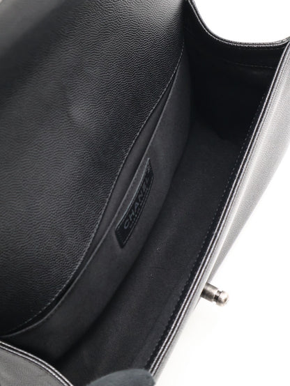 CHANEL Boy25 粒面牛皮口蓋包 - 黑銀27開
