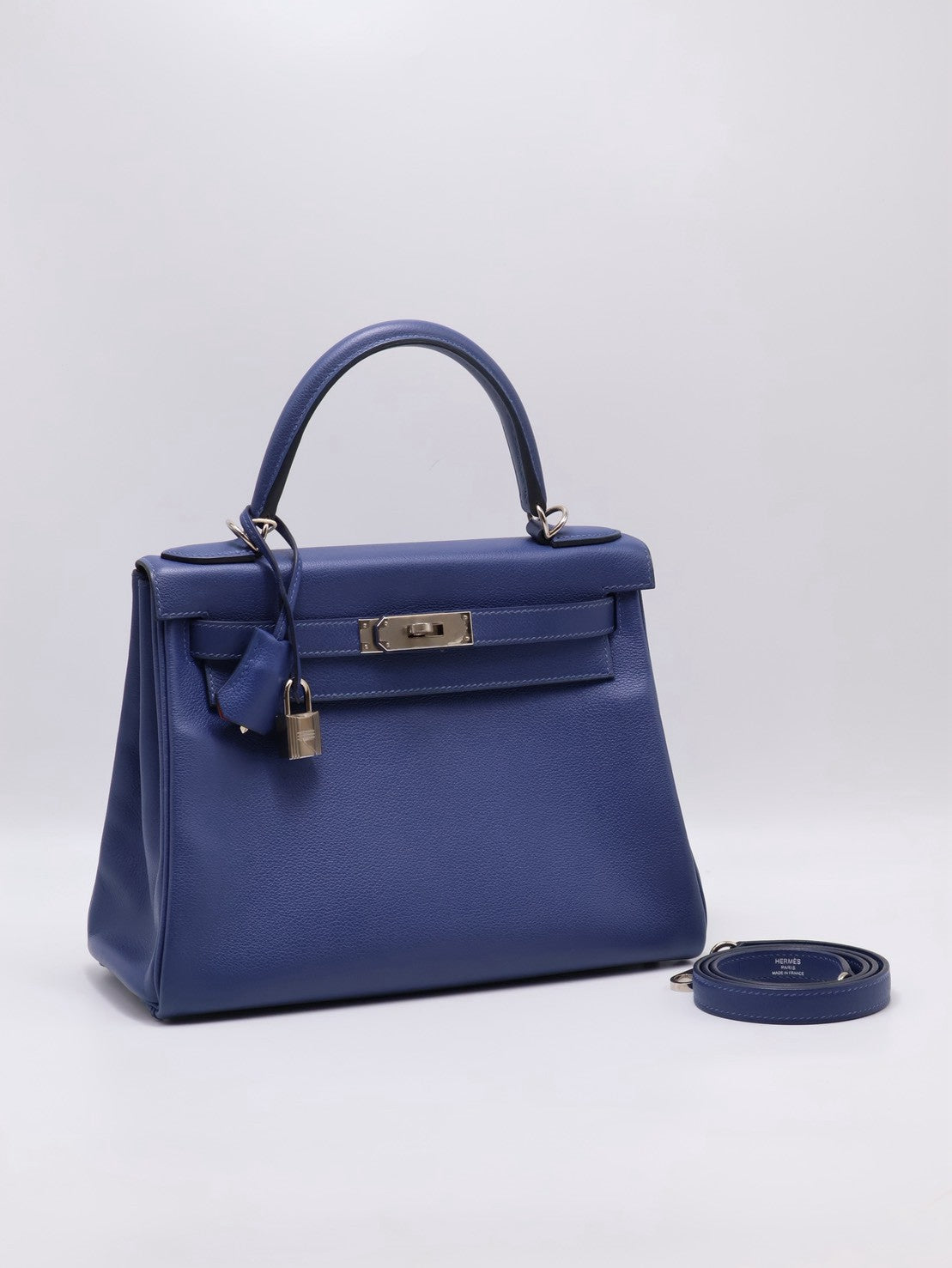 HERMES Kelly 28 - Bleu Brighton/Capucine 明藍/火焰橙銀 C