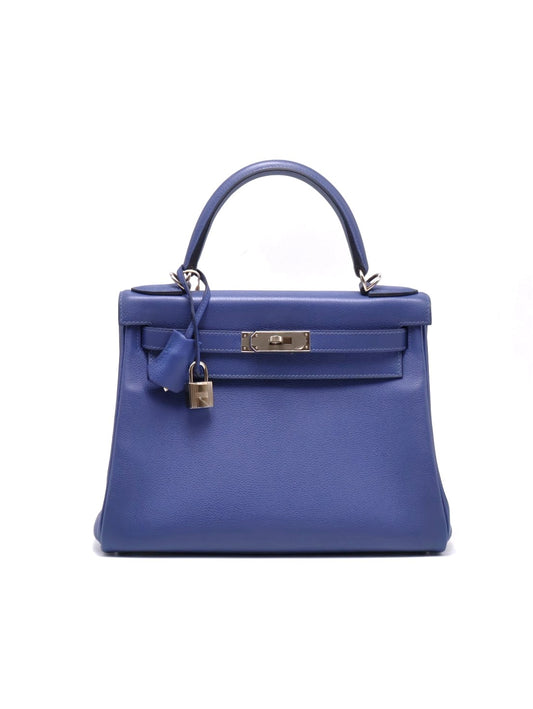 HERMES Kelly 28 - Bleu Brighton/Capucine 明藍/火焰橙銀 C