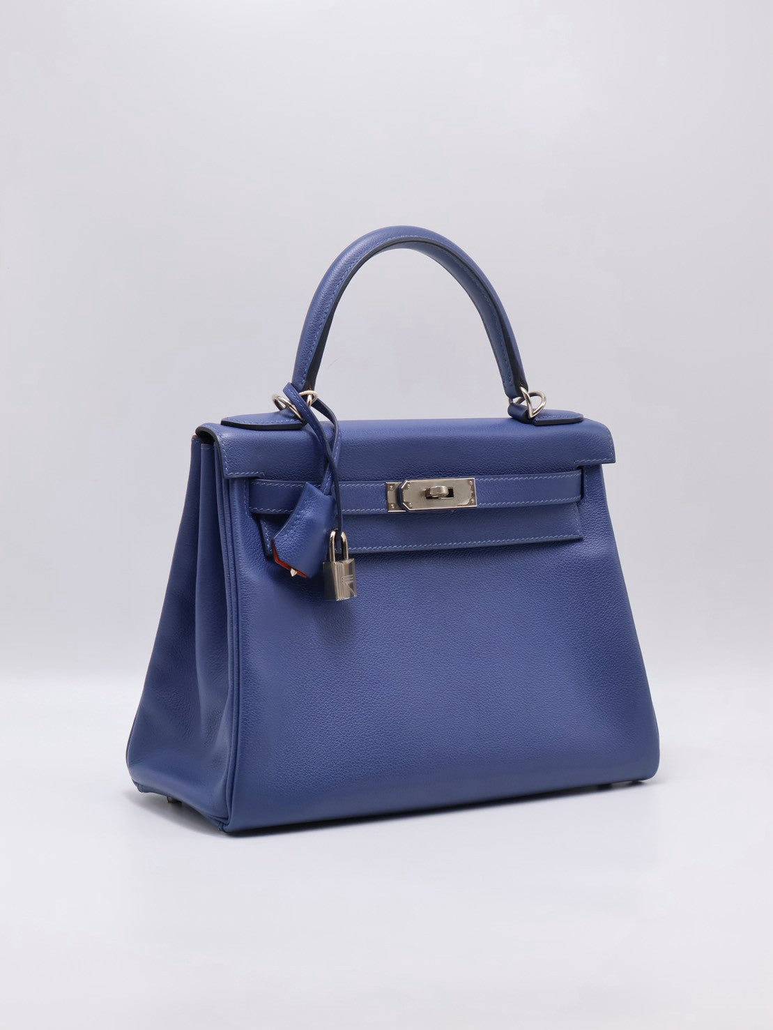 HERMES Kelly 28 - Bleu Brighton/Capucine 明藍/火焰橙銀 C