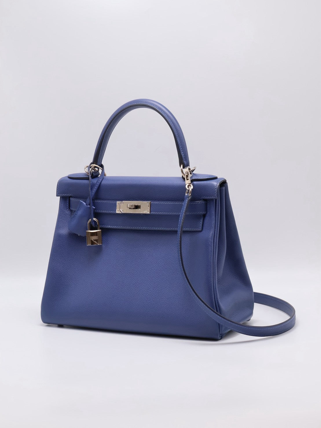 HERMES Kelly 28 - Bleu Brighton/Capucine 明藍/火焰橙銀 C