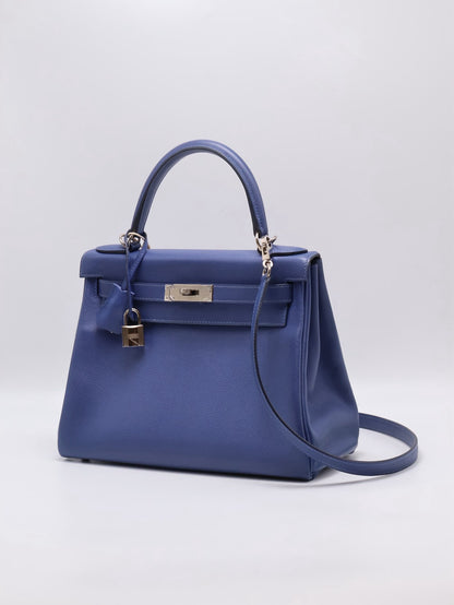 HERMES Kelly 28 - Bleu Brighton/Capucine 明藍/火焰橙銀 C