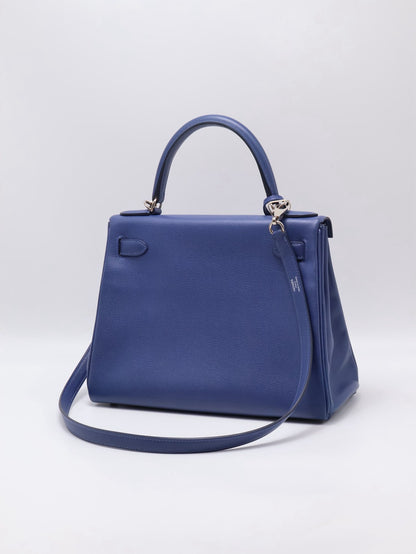 HERMES Kelly 28 - Bleu Brighton/Capucine 明藍/火焰橙銀 C