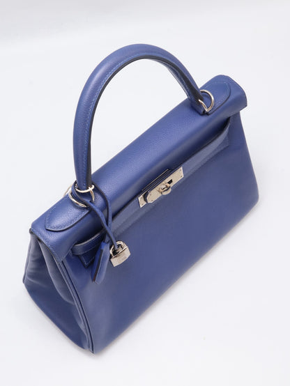 HERMES Kelly 28 - Bleu Brighton/Capucine 明藍/火焰橙銀 C