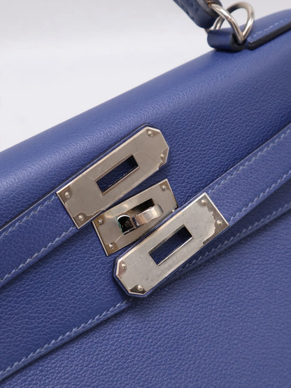 HERMES Kelly 28 - Bleu Brighton/Capucine 明藍/火焰橙銀 C