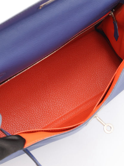 HERMES Kelly 28 - Bleu Brighton/Capucine 明藍/火焰橙銀 C
