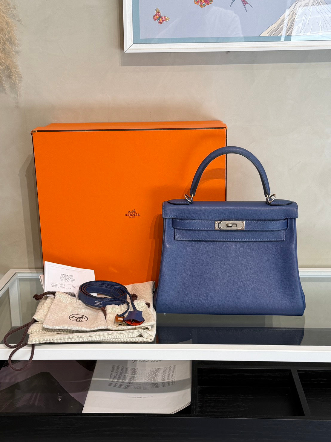 HERMES Kelly 28 - Bleu Brighton/Capucine 明藍/火焰橙銀 C