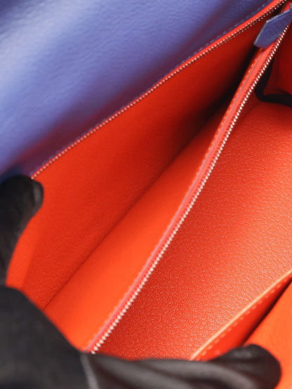HERMES Kelly 28 - Bleu Brighton/Capucine 明藍/火焰橙銀 C