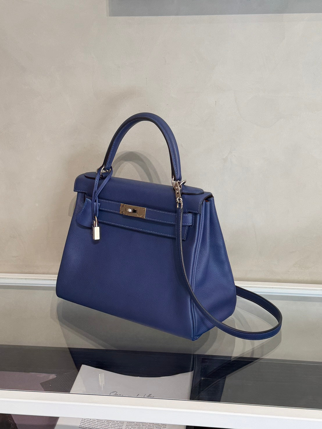 HERMES Kelly 28 - Bleu Brighton/Capucine 明藍/火焰橙銀 C