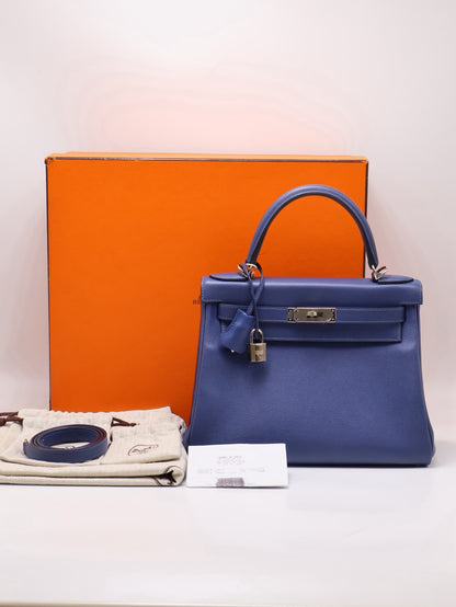 HERMES Kelly 28 - Bleu Brighton/Capucine 明藍/火焰橙銀 C