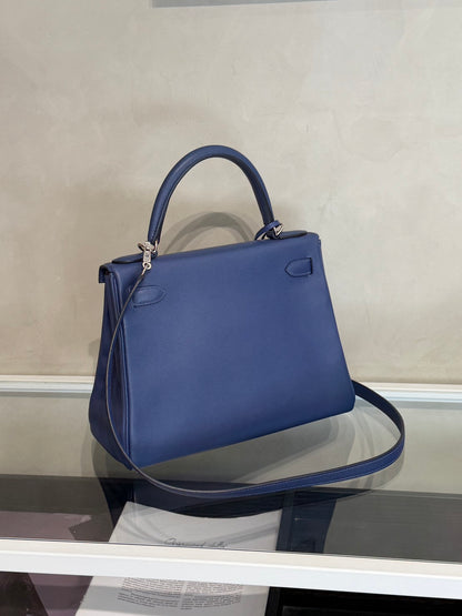 HERMES Kelly 28 - Bleu Brighton/Capucine 明藍/火焰橙銀 C