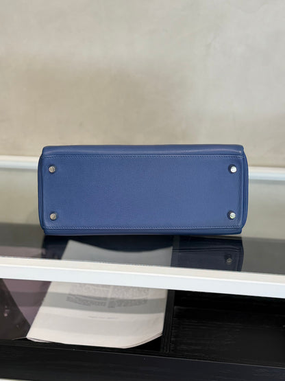 HERMES Kelly 28 - Bleu Brighton/Capucine 明藍/火焰橙銀 C