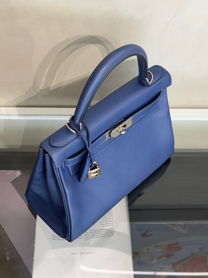 HERMES Kelly 28 - Bleu Brighton/Capucine 明藍/火焰橙銀 C