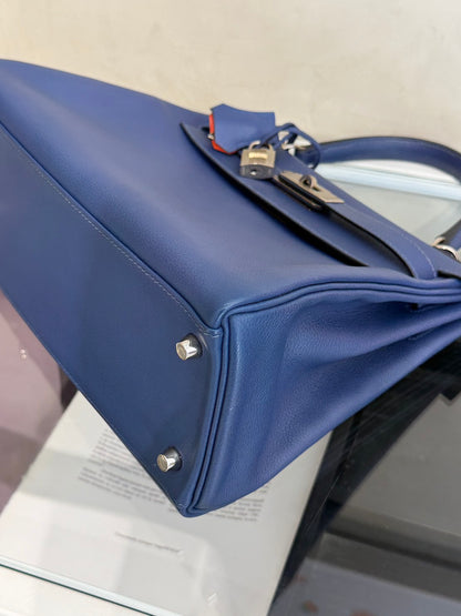 HERMES Kelly 28 - Bleu Brighton/Capucine 明藍/火焰橙銀 C