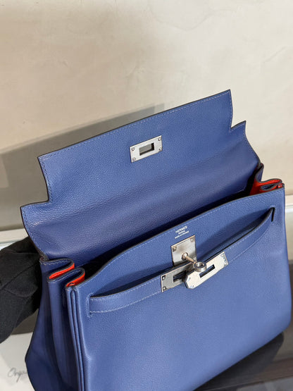 HERMES Kelly 28 - Bleu Brighton/Capucine 明藍/火焰橙銀 C