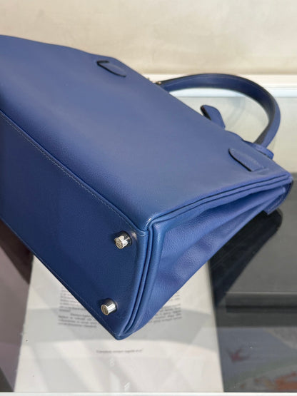 HERMES Kelly 28 - Bleu Brighton/Capucine 明藍/火焰橙銀 C