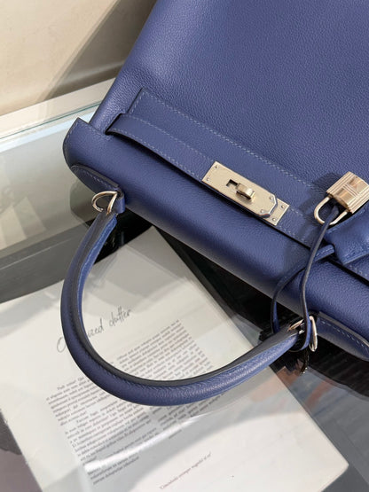 HERMES Kelly 28 - Bleu Brighton/Capucine 明藍/火焰橙銀 C
