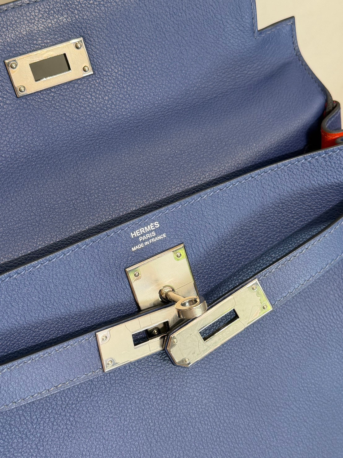 HERMES Kelly 28 - Bleu Brighton/Capucine 明藍/火焰橙銀 C