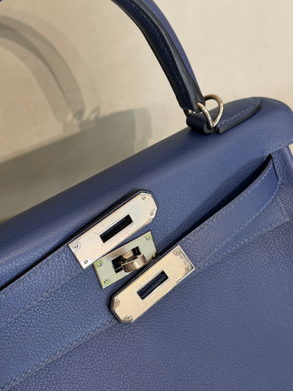HERMES Kelly 28 - Bleu Brighton/Capucine 明藍/火焰橙銀 C