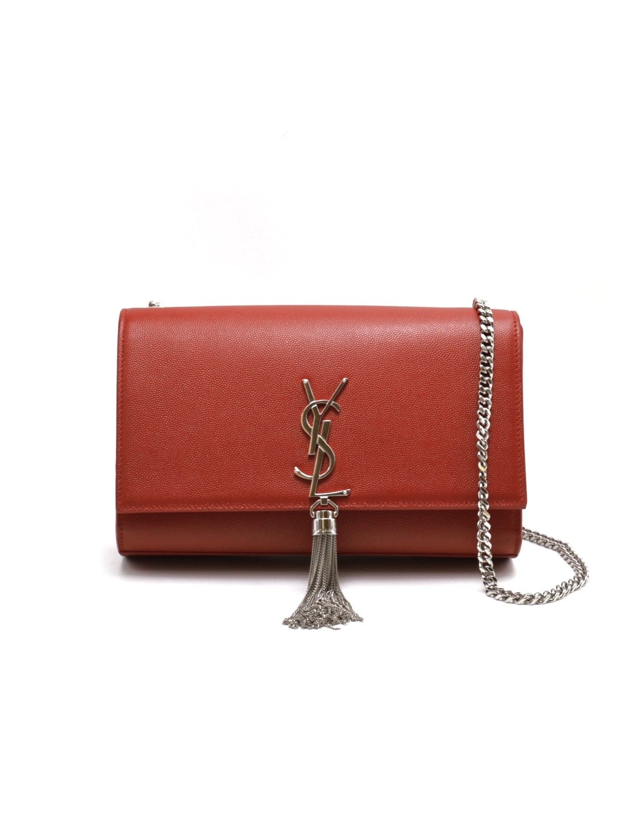 YSL Kate 流蘇鍊帶斜背包 - 紅銀