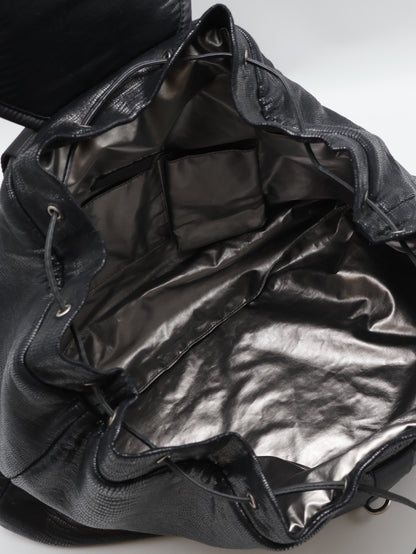 CHANEL 蜥蜴壓紋雙肩後背包 - 黑銀12開