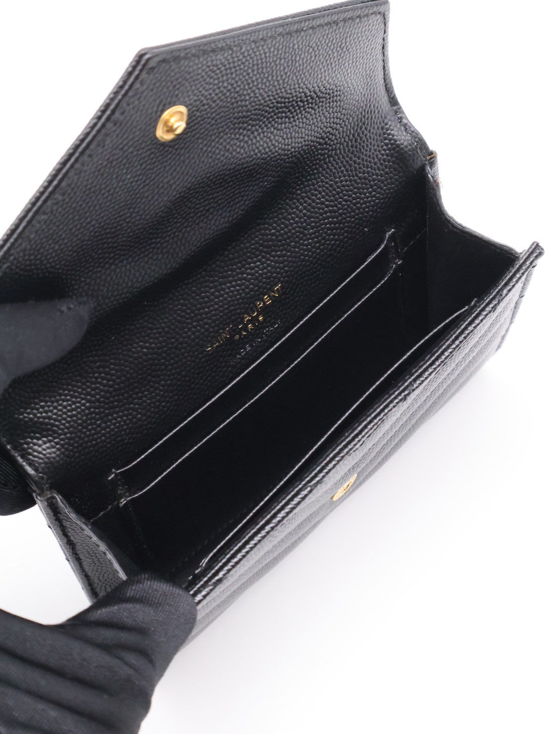 YSL 經典V紋粒面牛皮信封卡包 - 黑金