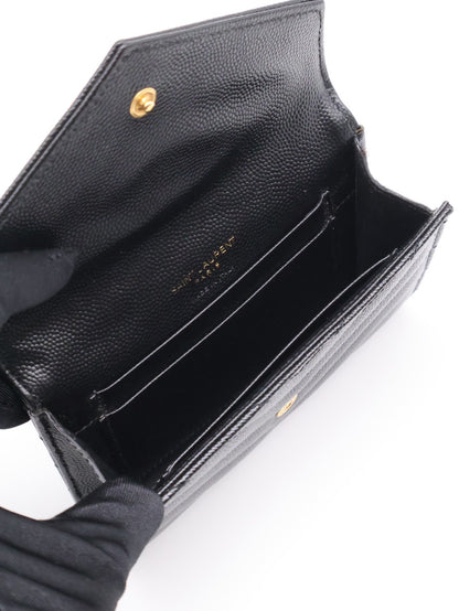YSL 經典V紋粒面牛皮信封卡包 - 黑金