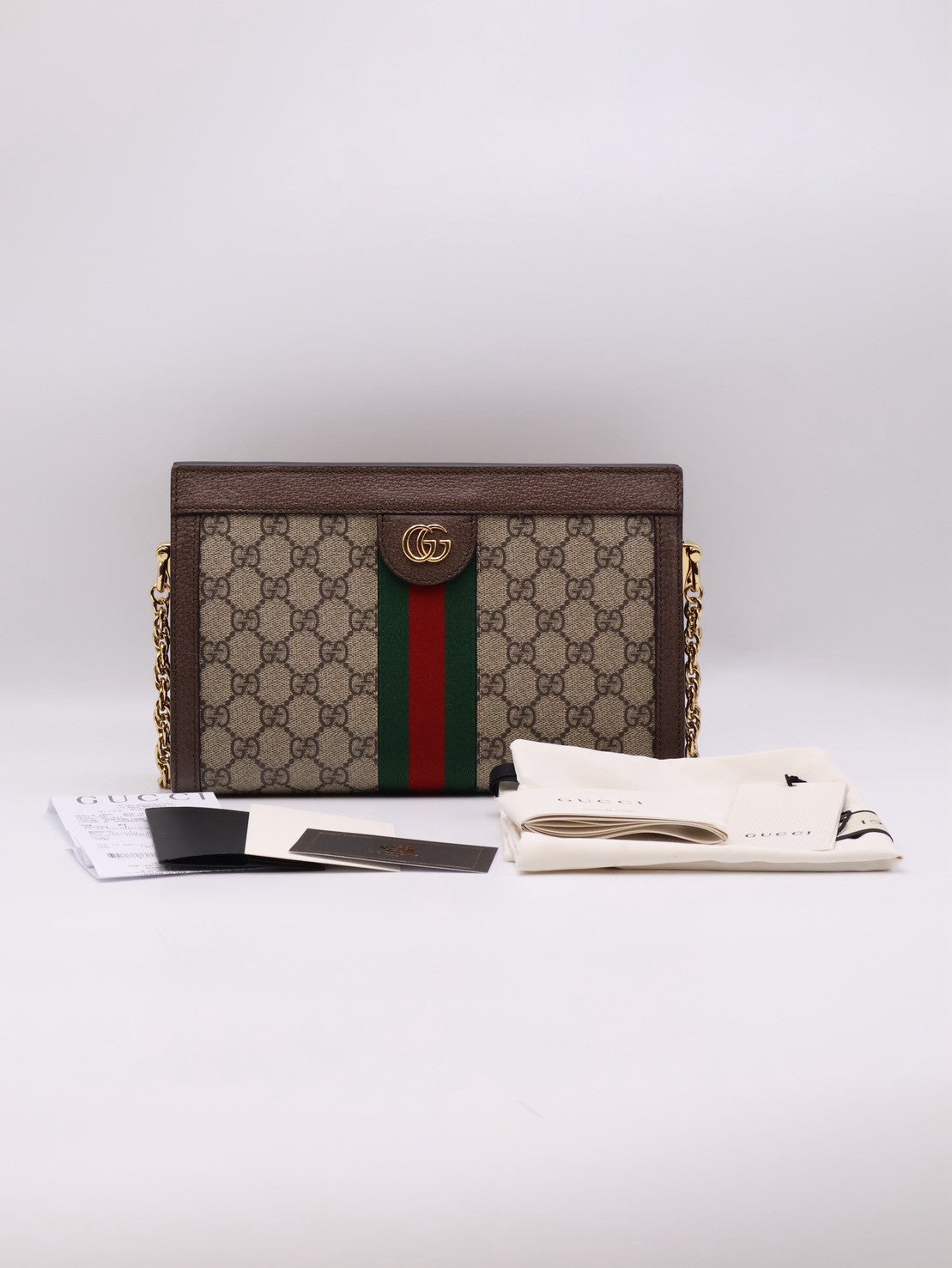 GUCCI Ophidia紅綠織帶夾子包- 中號烏木