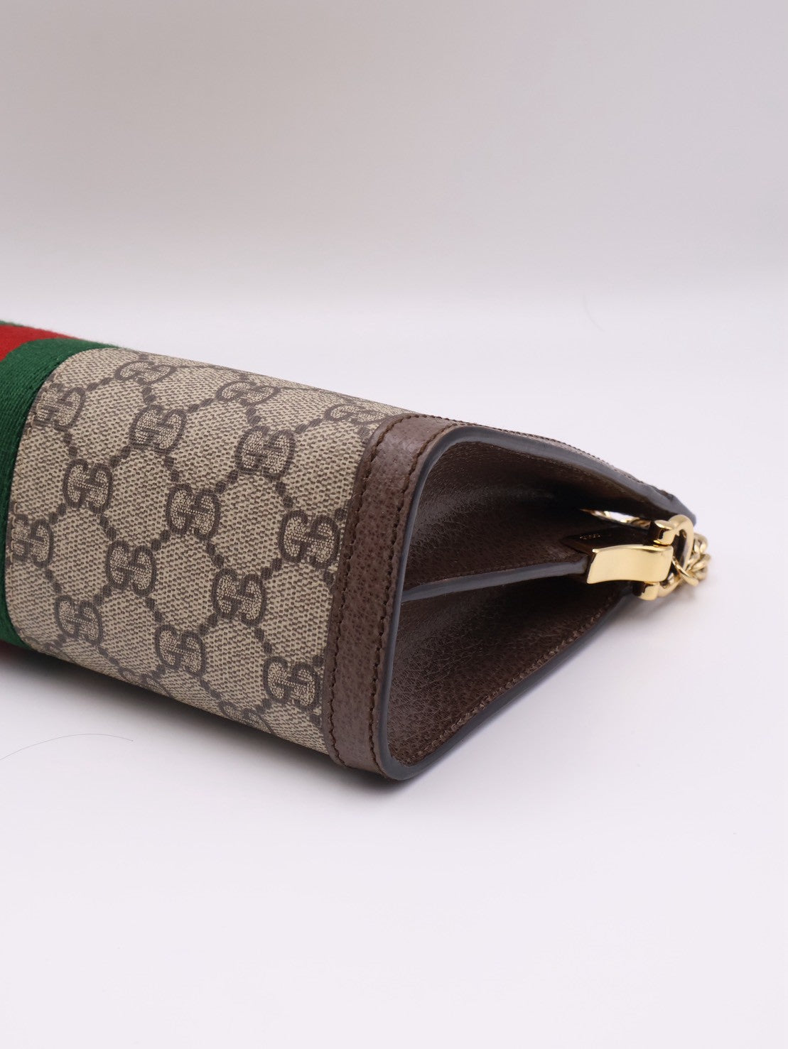 GUCCI Ophidia紅綠織帶夾子包- 中號烏木