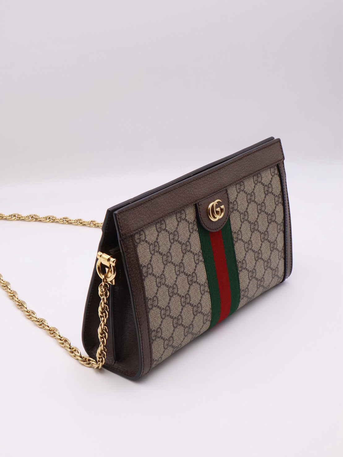 GUCCI Ophidia紅綠織帶夾子包- 中號烏木