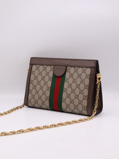 GUCCI Ophidia紅綠織帶夾子包- 中號烏木