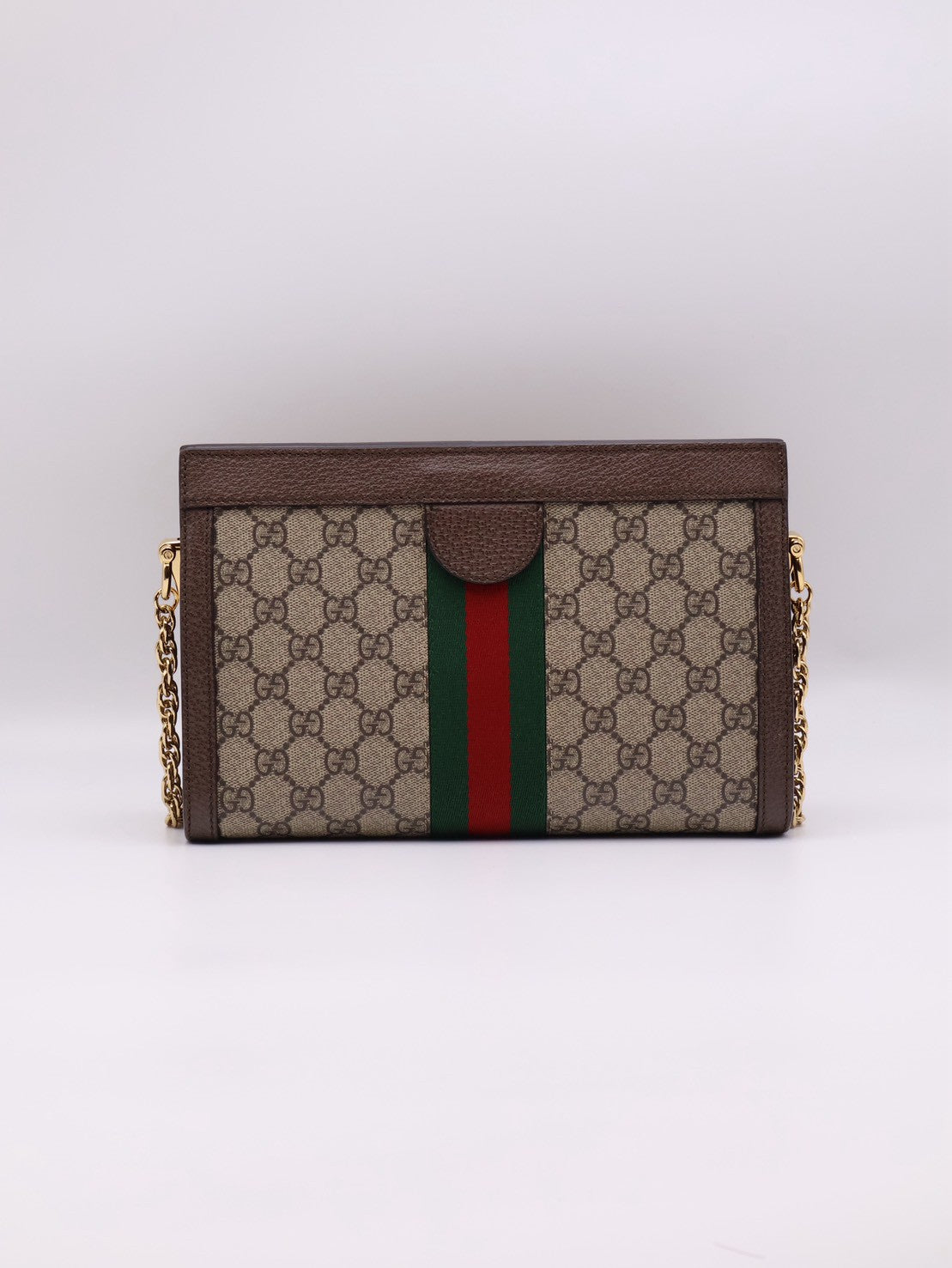 GUCCI Ophidia紅綠織帶夾子包- 中號烏木