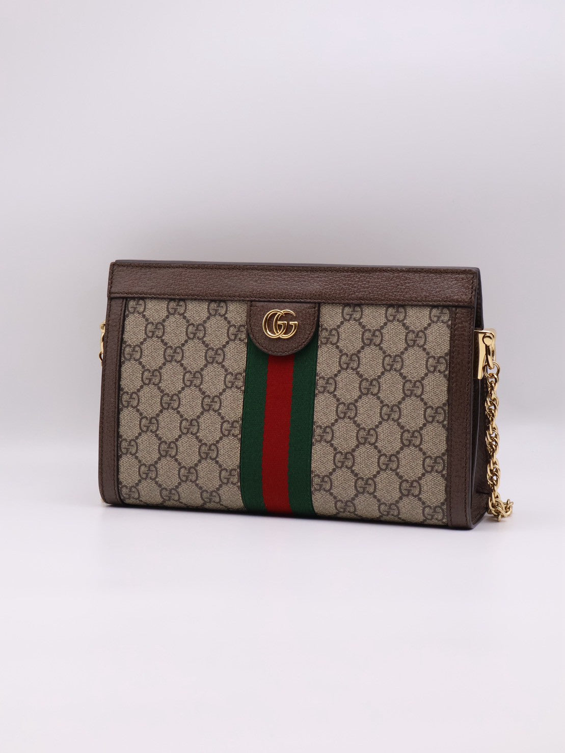 GUCCI Ophidia紅綠織帶夾子包- 中號烏木