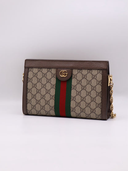 GUCCI Ophidia紅綠織帶夾子包- 中號烏木