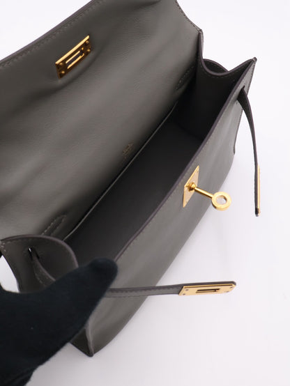 HERMES Mini Kelly - Gris Meyer 0L 積雨雲灰金 B