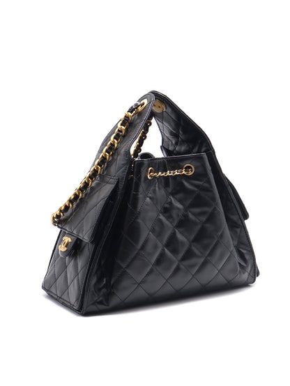 CHANEL 25 Hobo bag - 皺褶小牛皮小號黑金