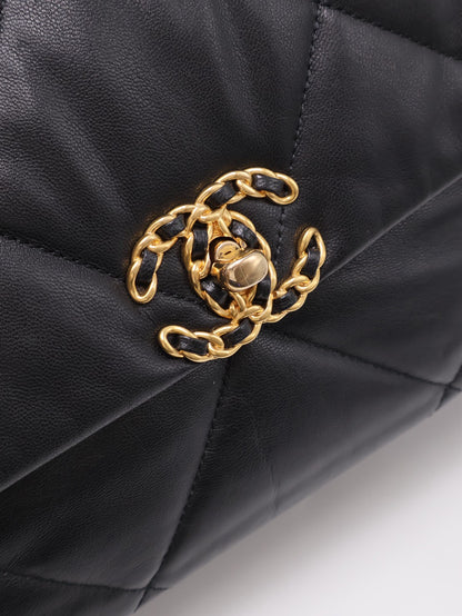 CHANEL 19 Bag 菱格紋羊皮手提肩背包 30 - 黑金28開