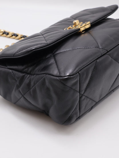 CHANEL 19 Bag 菱格紋羊皮手提肩背包 30 - 黑金28開