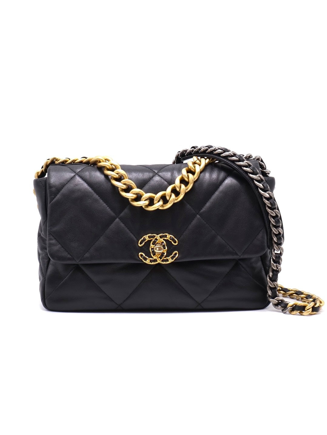 CHANEL 19 Bag 菱格紋羊皮手提肩背包 30 - 黑金28開