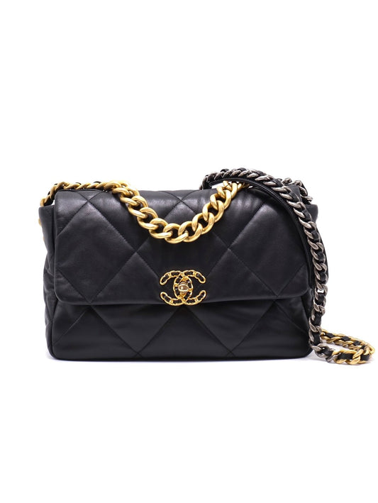 CHANEL 19 Bag 菱格紋羊皮手提肩背包 30 - 黑金28開