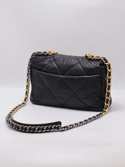 CHANEL 19 Bag 菱格紋羊皮手提肩背包 30 - 黑金28開