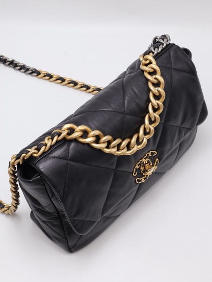 CHANEL 19 Bag 菱格紋羊皮手提肩背包 30 - 黑金28開