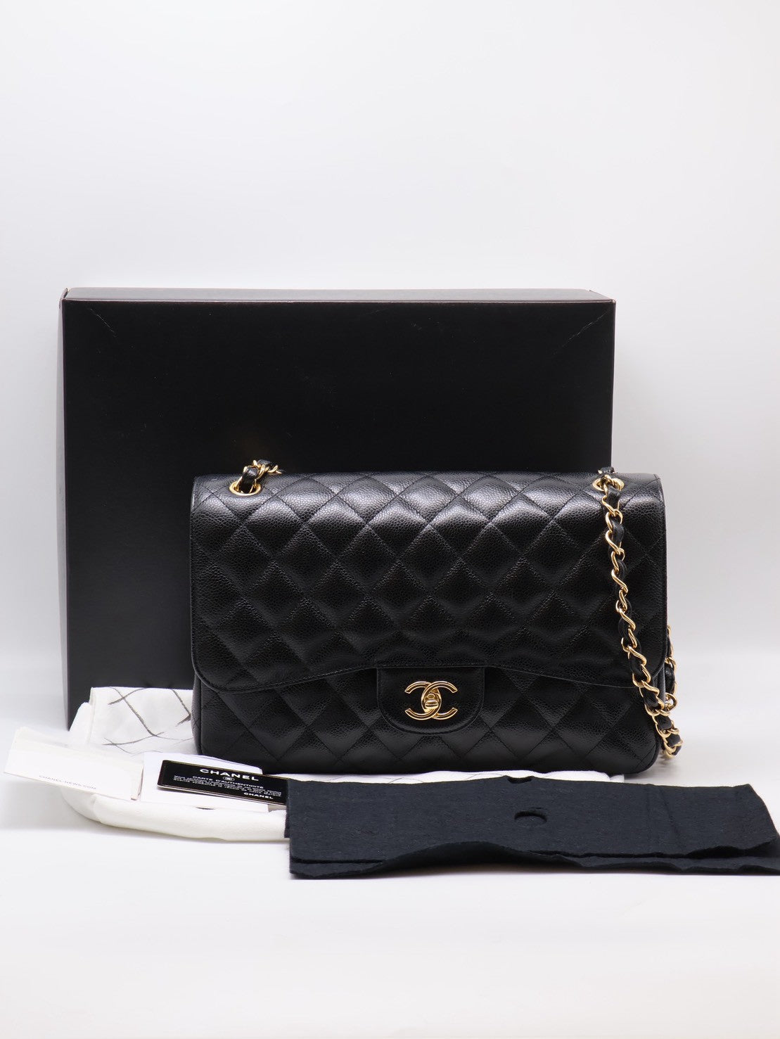 CHANEL 經典口蓋包Jumbo CF30 - 粒面牛皮黑金23開
