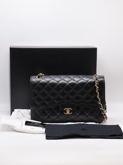 CHANEL 經典口蓋包Jumbo CF30 - 粒面牛皮黑金23開