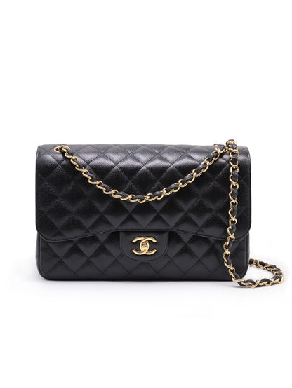 CHANEL 經典口蓋包Jumbo CF30 - 粒面牛皮黑金23開